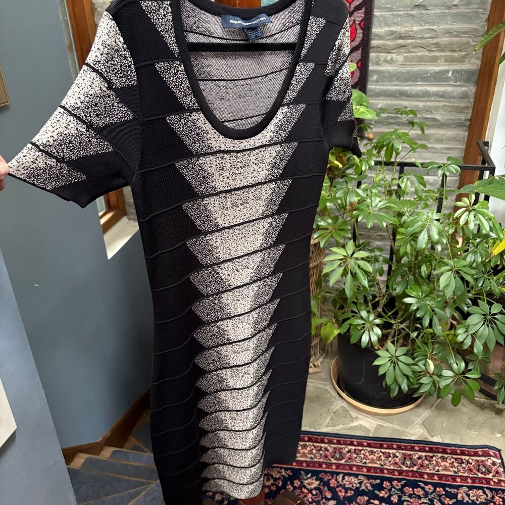 y2K French Connection Jacquard Textured Bodycon Sheath Dress Black/Birch size 10 - Picture 3 of 8
